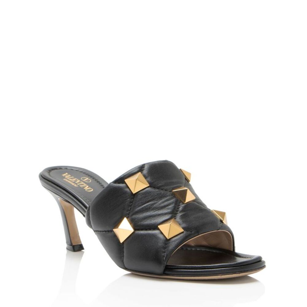 Valentino Leather Roman Stud Mules - Size 8 / 38
